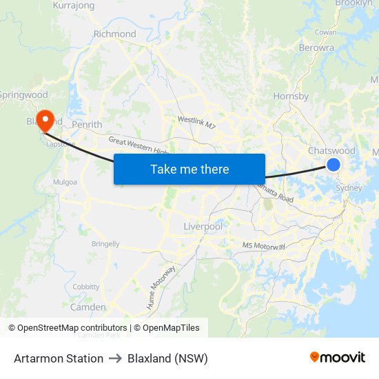 Artarmon Station to Blaxland (NSW) map