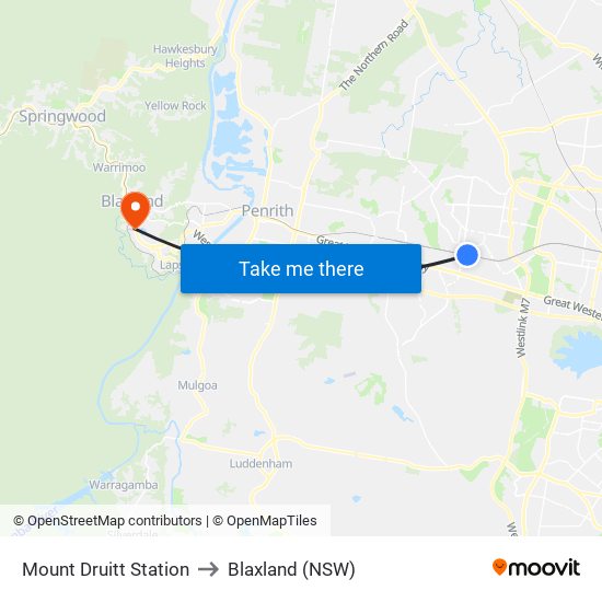 Mount Druitt Station to Blaxland (NSW) map