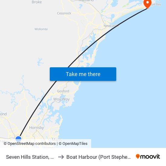 Seven Hills Station, Stand A to Boat Harbour (Port Stephens - NSW) map
