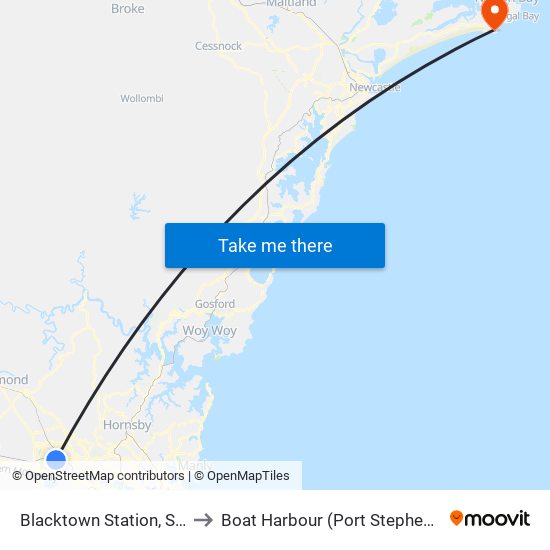 Blacktown Station, Stand M to Boat Harbour (Port Stephens - NSW) map