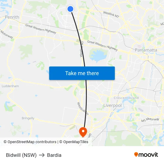 Bidwill (NSW) to Bardia map