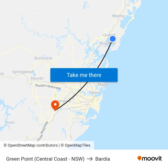 Green Point (Central Coast - NSW) to Bardia map