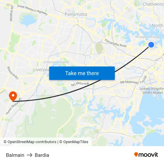 Balmain to Bardia map