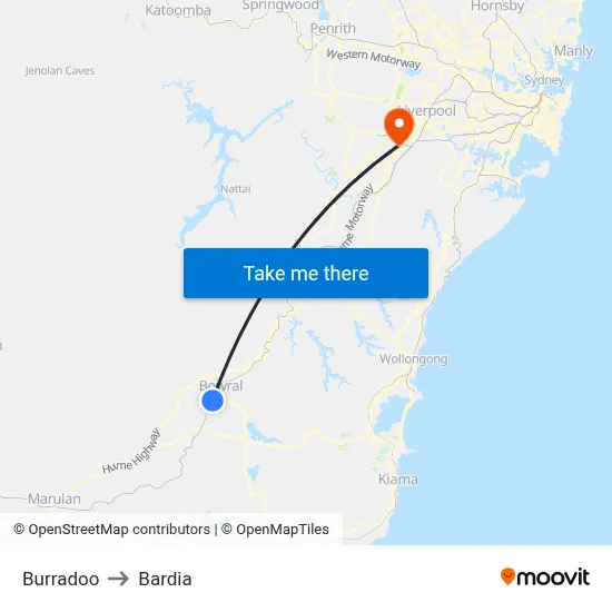 Burradoo to Bardia map