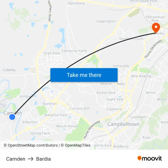 Camden to Bardia map