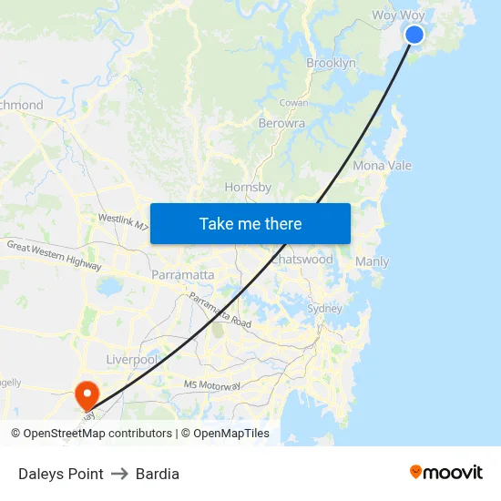 Daleys Point to Bardia map