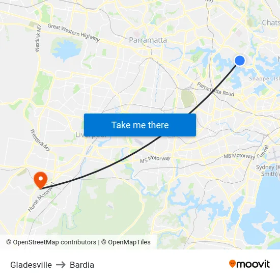 Gladesville to Bardia map