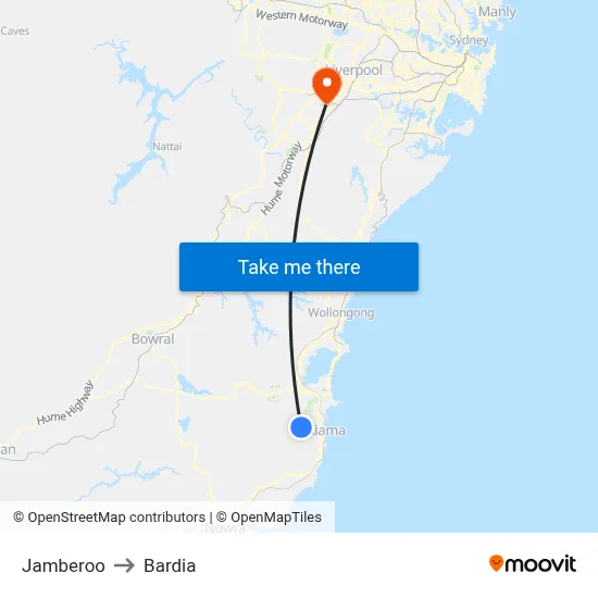 Jamberoo to Bardia map