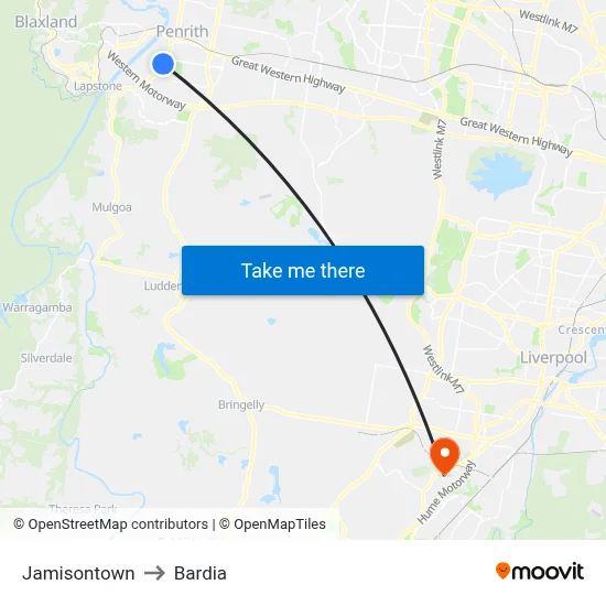 Jamisontown to Bardia map