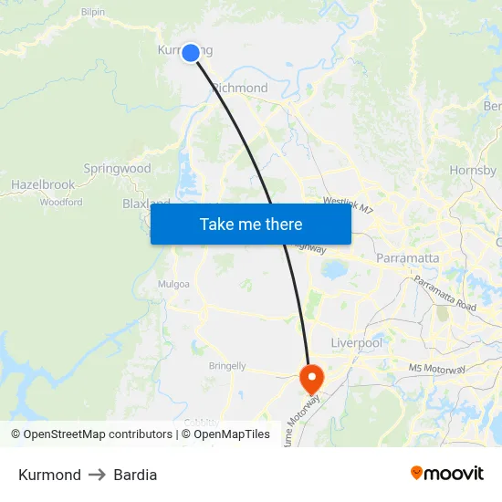 Kurmond to Bardia map