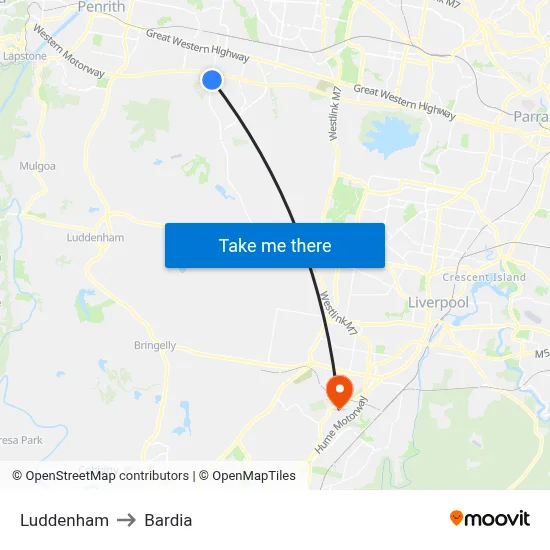 Luddenham to Bardia map