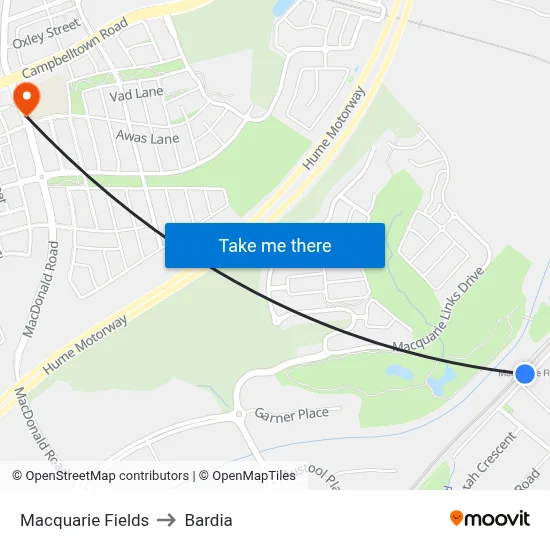 Macquarie Fields to Bardia map