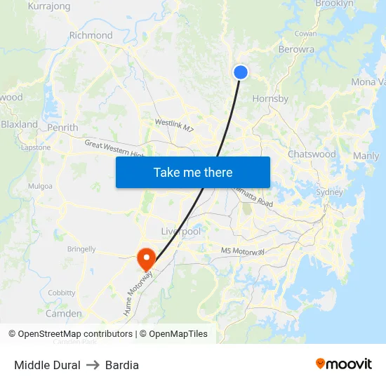 Middle Dural to Bardia map