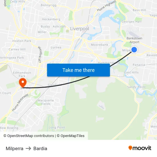 Milperra to Bardia map