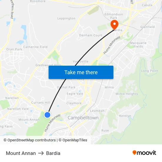 Mount Annan to Bardia map