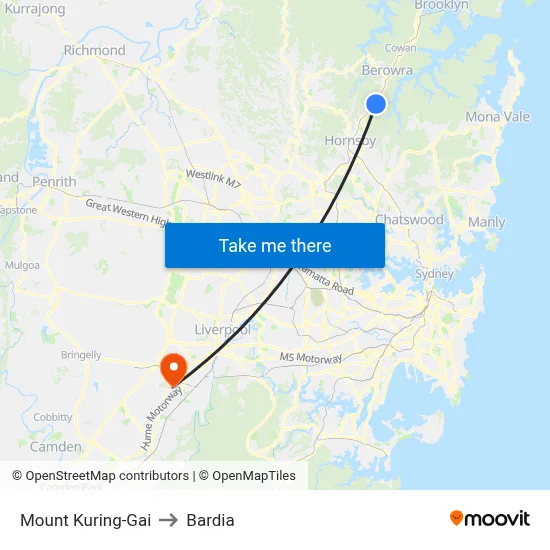 Mount Kuring-Gai to Bardia map
