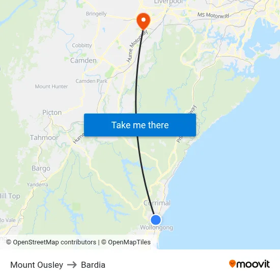 Mount Ousley to Bardia map