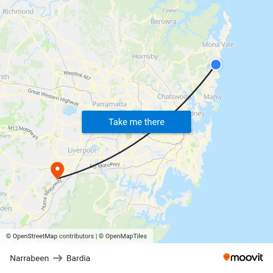 Narrabeen to Bardia map