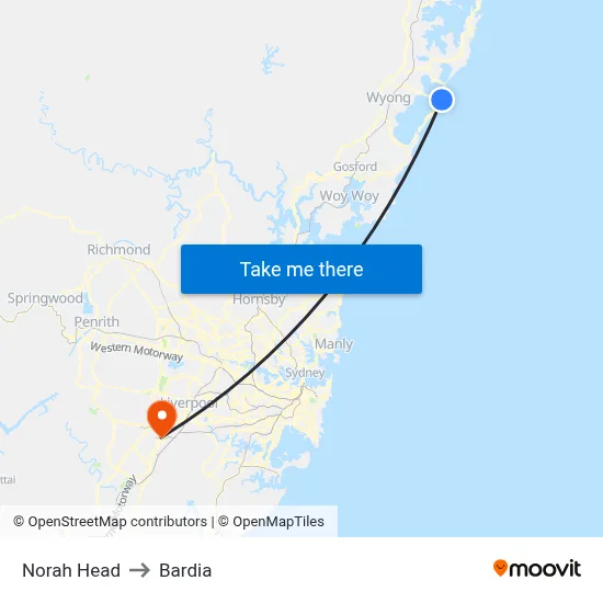Norah Head to Bardia map