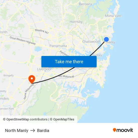 North Manly to Bardia map