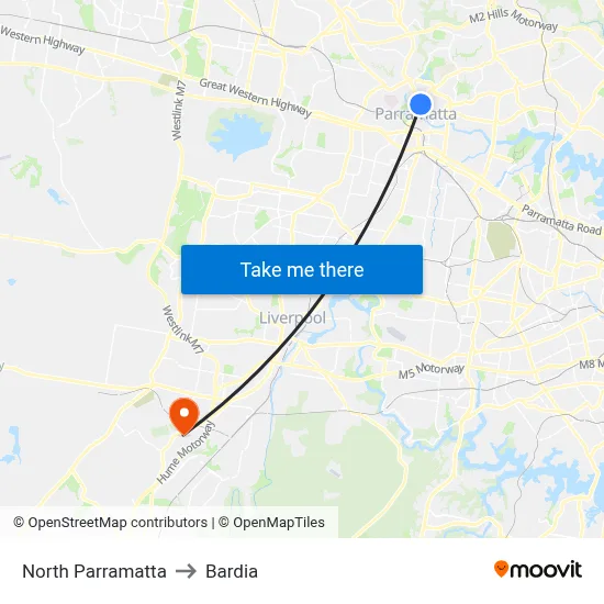 North Parramatta to Bardia map
