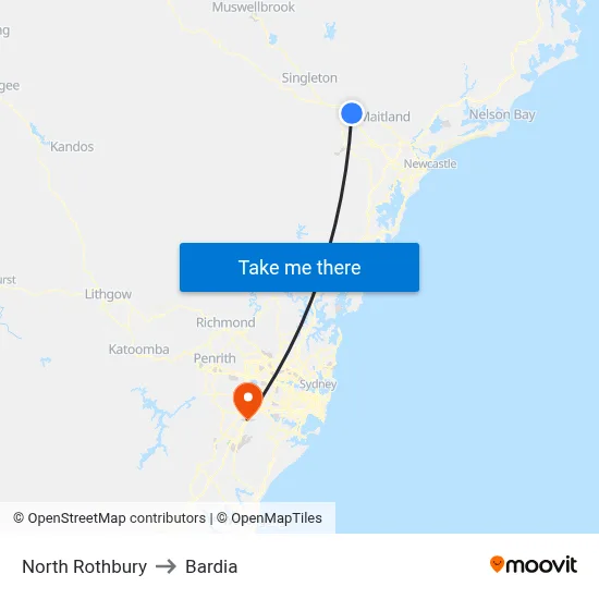 North Rothbury to Bardia map