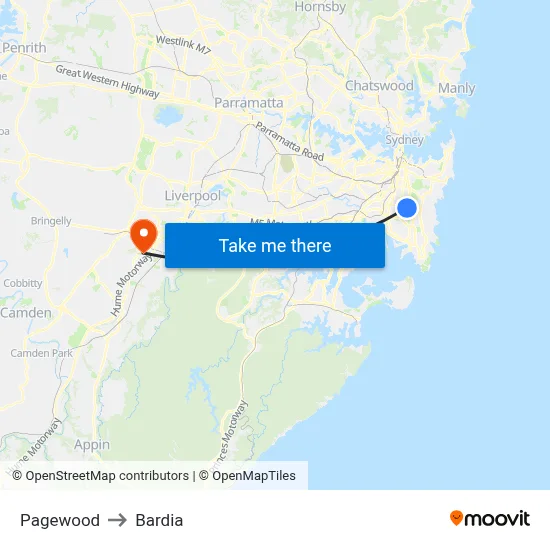 Pagewood to Bardia map