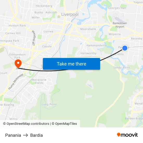Panania to Bardia map