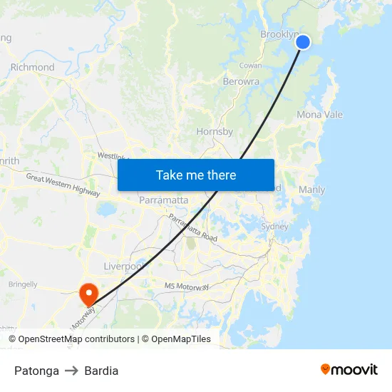 Patonga to Bardia map