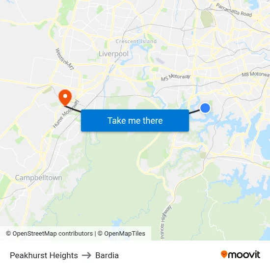 Peakhurst Heights to Bardia map