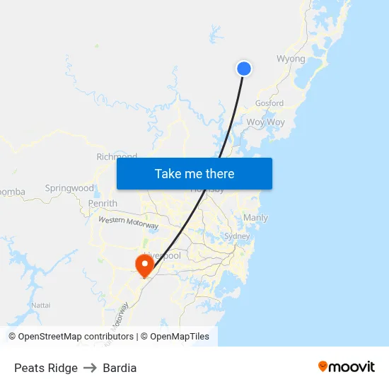 Peats Ridge to Bardia map