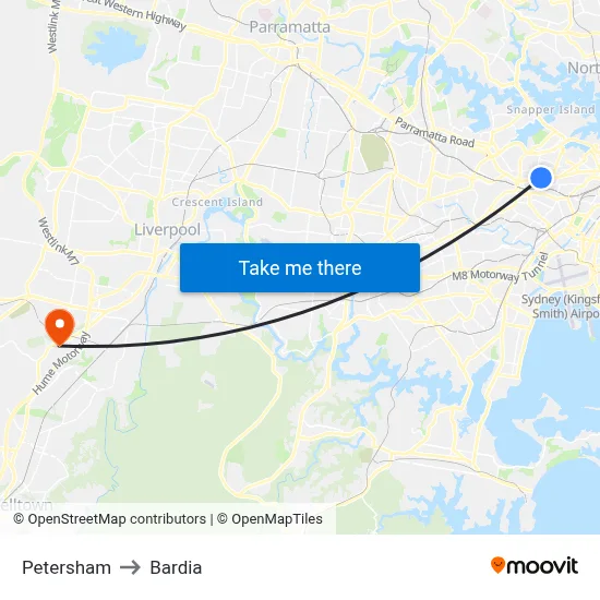 Petersham to Bardia map