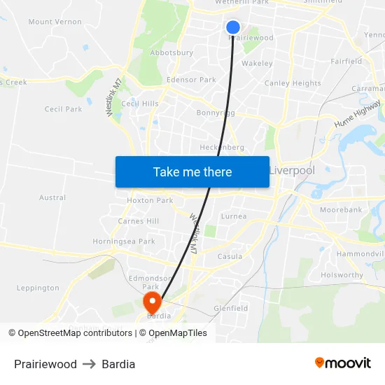 Prairiewood to Bardia map