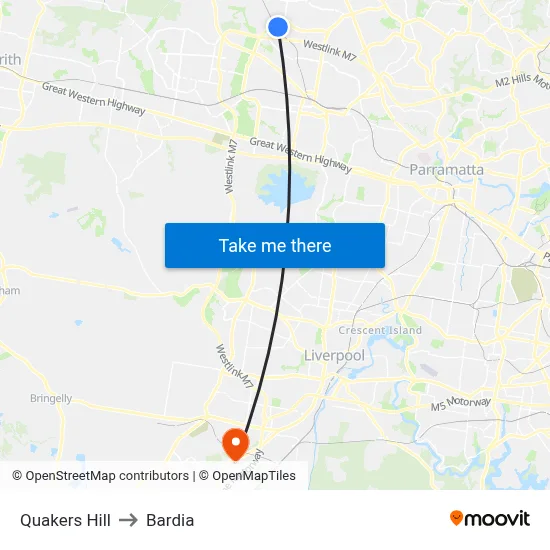 Quakers Hill to Bardia map