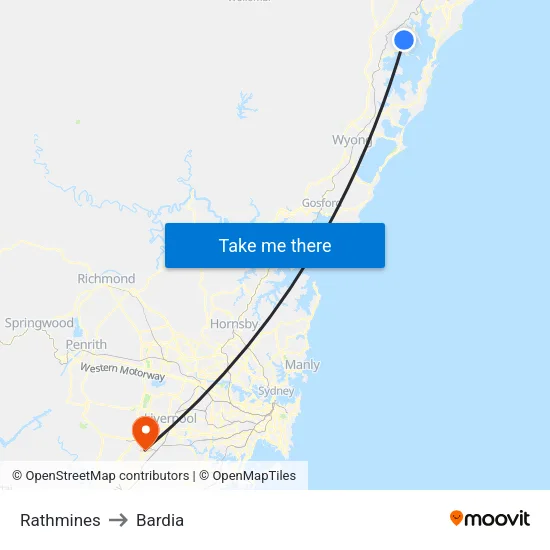 Rathmines to Bardia map