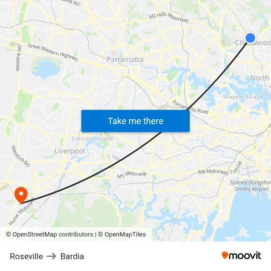 Roseville to Bardia map
