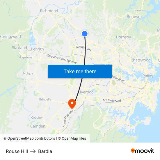 Rouse Hill to Bardia map