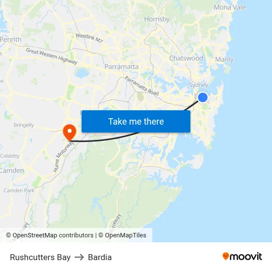 Rushcutters Bay to Bardia map