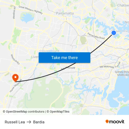 Russell Lea to Bardia map