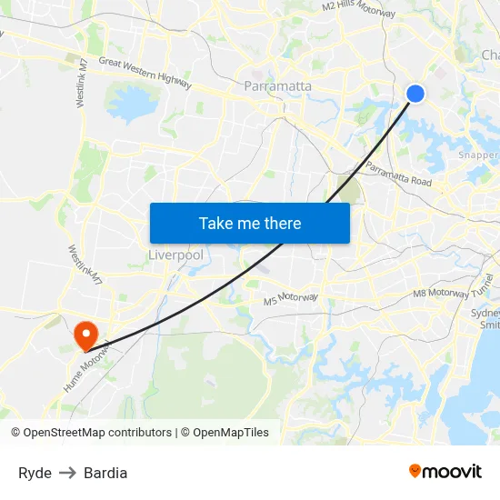 Ryde to Bardia map
