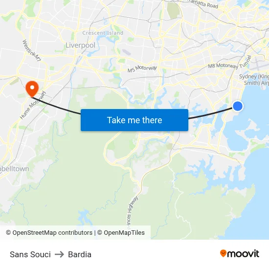 Sans Souci to Bardia map