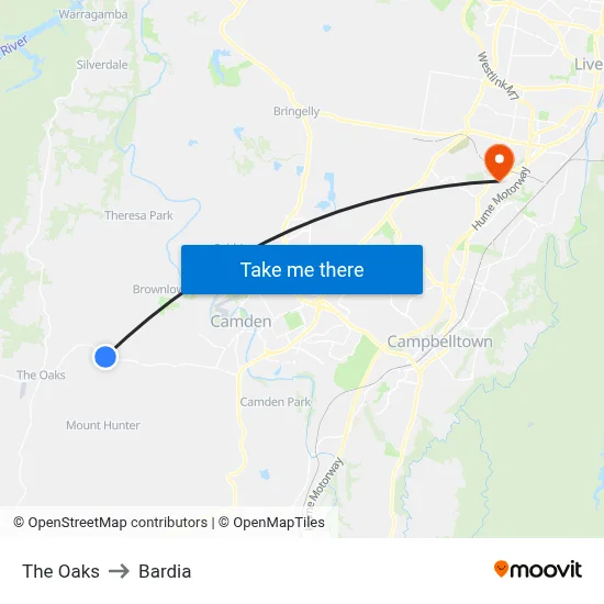 The Oaks to Bardia map