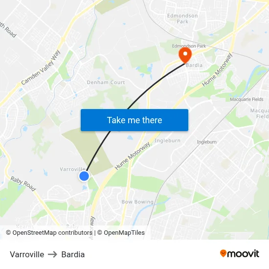 Varroville to Bardia map