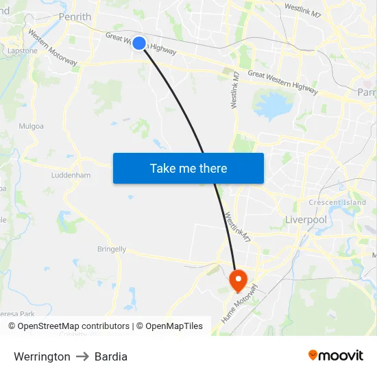 Werrington to Bardia map