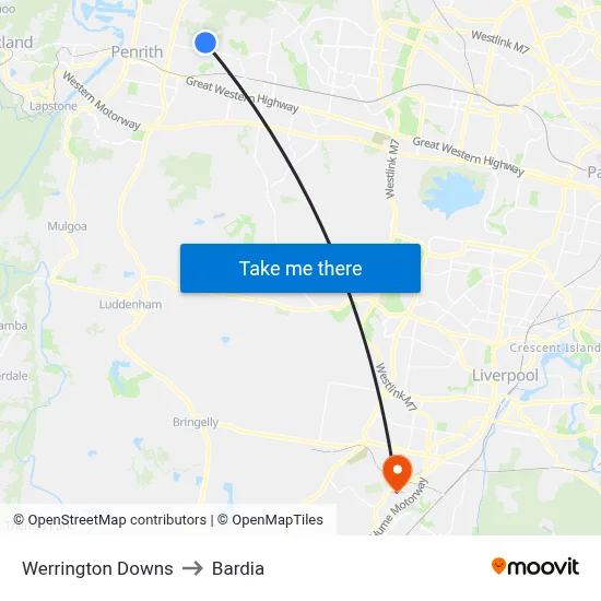 Werrington Downs to Bardia map