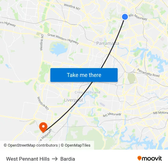 West Pennant Hills to Bardia map