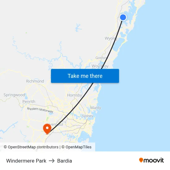 Windermere Park to Bardia map