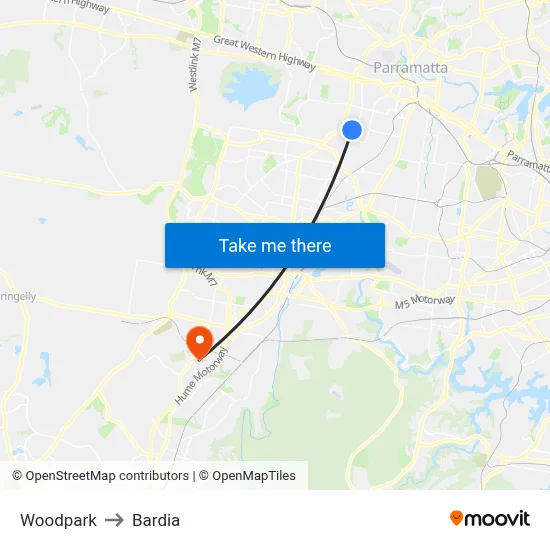 Woodpark to Bardia map
