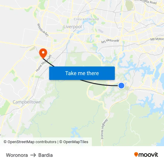 Woronora to Bardia map