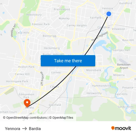 Yennora to Bardia map